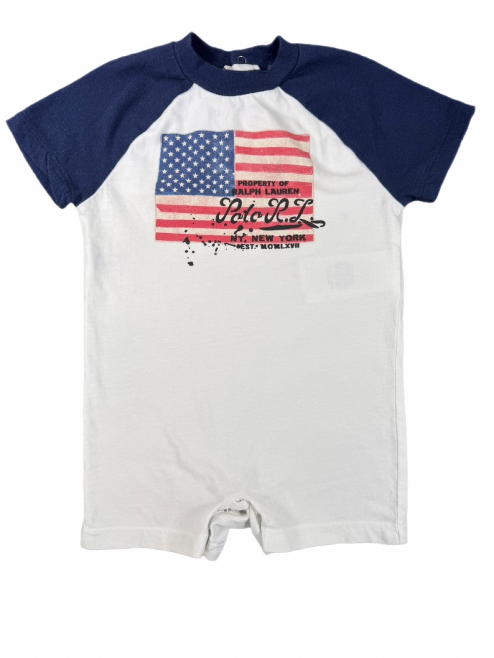 RALPH LAUREN White Patriotic Flag Cotton Short Sleeve Romper - 6M